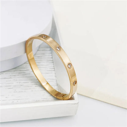 New Design Gold Color titanium steel Zircon And Cross Nut Nail Bracelet & Bangle For Woman Stainless Steel Snap Brand Jewelry