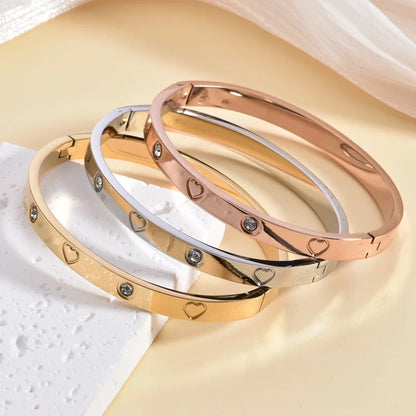 New Design Gold Color titanium steel Zircon And Cross Nut Nail Bracelet & Bangle For Woman Stainless Steel Snap Brand Jewelry