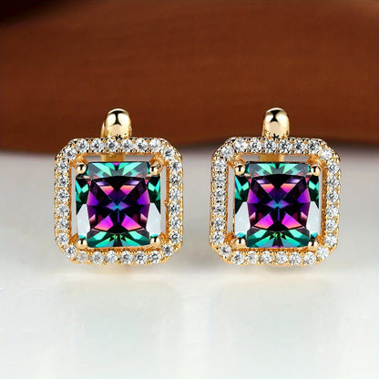 Square Stone Green Zircon Hoop Earrings Cute Female Crystal Birthstone Earrings Boho Gold Color Small Earrings For Women Jewelry