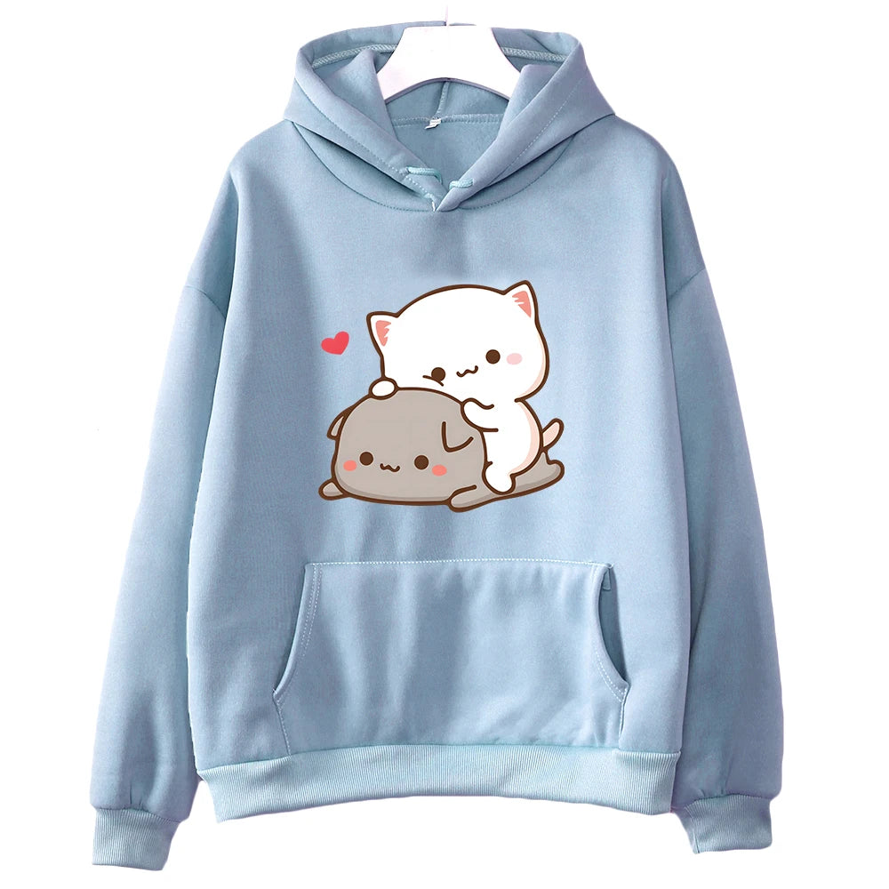 Mochi Peach And Goma Cute Cat Hoodie Sweatshirt for Girls Fashion Kawaii Cartoon Pullovers Women/Men Harajuku Aesthetic Hoodies