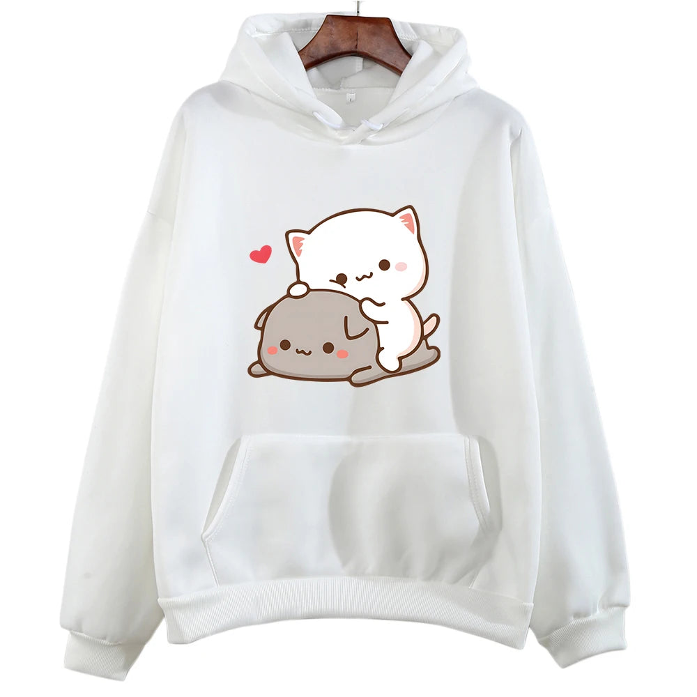 Mochi Peach And Goma Cute Cat Hoodie Sweatshirt for Girls Fashion Kawaii Cartoon Pullovers Women/Men Harajuku Aesthetic Hoodies