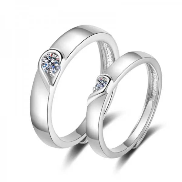 2Pcs/sets Love Heart Matching Couple Rings for Women Men