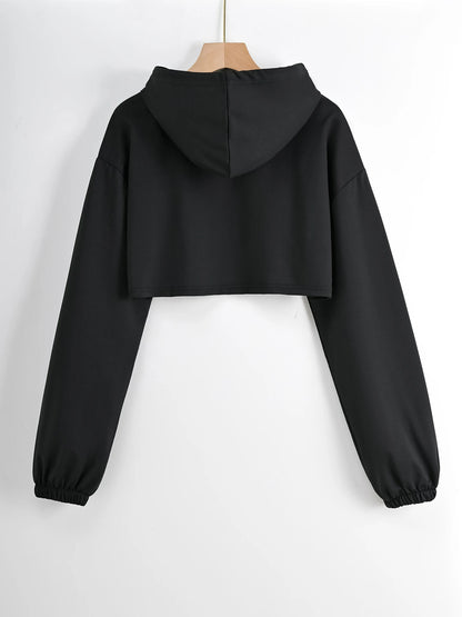 Drop Shoulder Super Crop Drawstring Hoodie