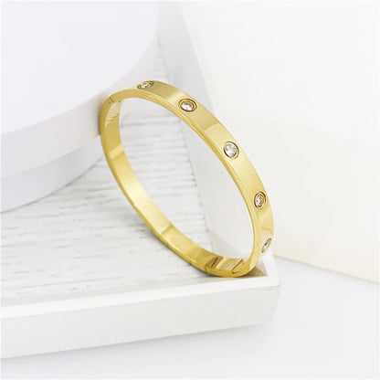 New Design Gold Color titanium steel Zircon And Cross Nut Nail Bracelet & Bangle For Woman Stainless Steel Snap Brand Jewelry