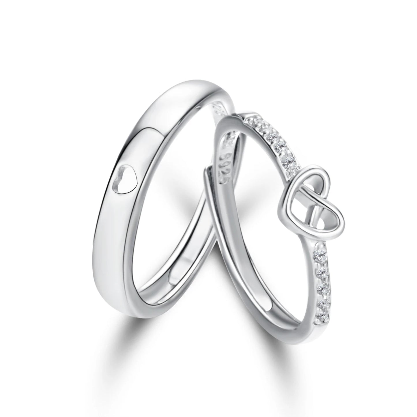 2Pcs/sets Love Heart Matching Couple Rings for Women Men