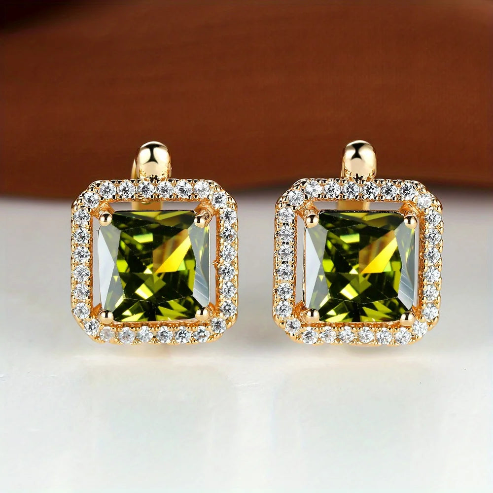 Square Stone Green Zircon Hoop Earrings Cute Female Crystal Birthstone Earrings Boho Gold Color Small Earrings For Women Jewelry