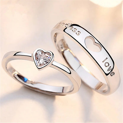 2Pcs/sets Love Heart Matching Couple Rings for Women Men