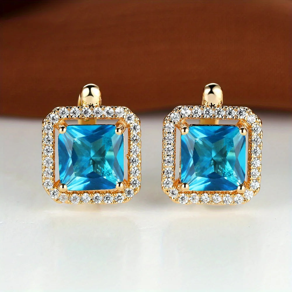 Square Stone Green Zircon Hoop Earrings Cute Female Crystal Birthstone Earrings Boho Gold Color Small Earrings For Women Jewelry