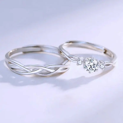 2Pcs/sets Love Heart Matching Couple Rings for Women Men