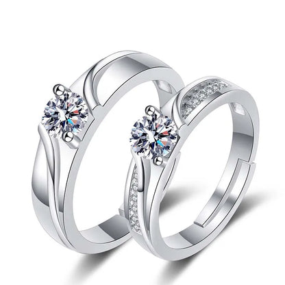 2Pcs/sets Love Heart Matching Couple Rings for Women Men