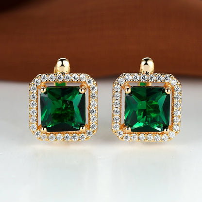 Square Stone Green Zircon Hoop Earrings Cute Female Crystal Birthstone Earrings Boho Gold Color Small Earrings For Women Jewelry