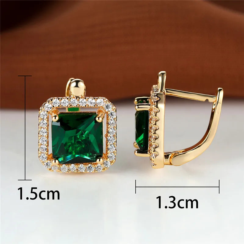 Square Stone Green Zircon Hoop Earrings Cute Female Crystal Birthstone Earrings Boho Gold Color Small Earrings For Women Jewelry