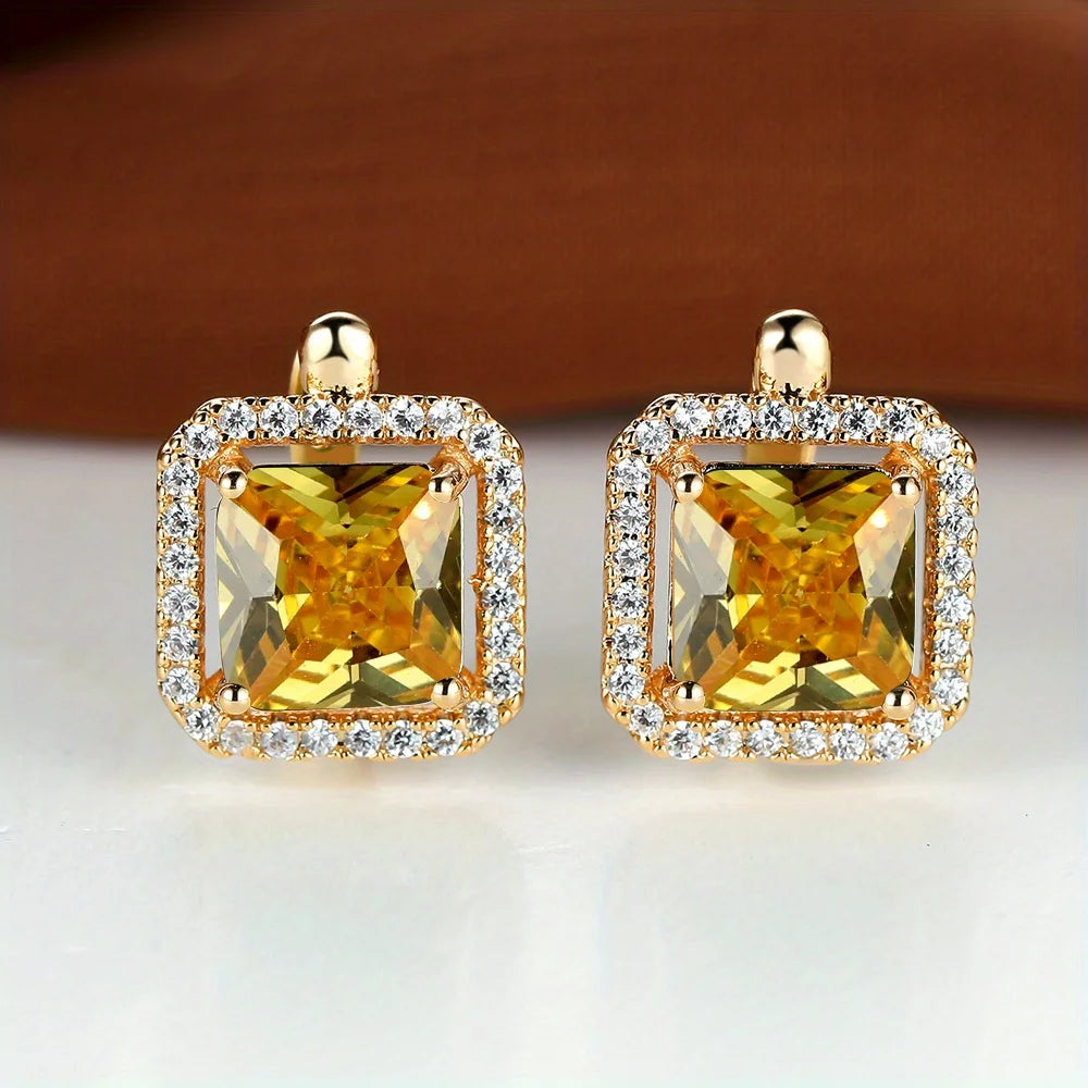 Square Stone Green Zircon Hoop Earrings Cute Female Crystal Birthstone Earrings Boho Gold Color Small Earrings For Women Jewelry