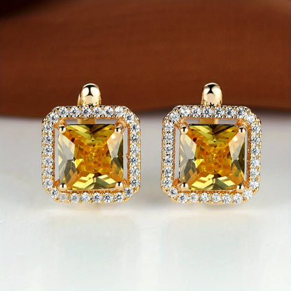 Square Stone Green Zircon Hoop Earrings Cute Female Crystal Birthstone Earrings Boho Gold Color Small Earrings For Women Jewelry