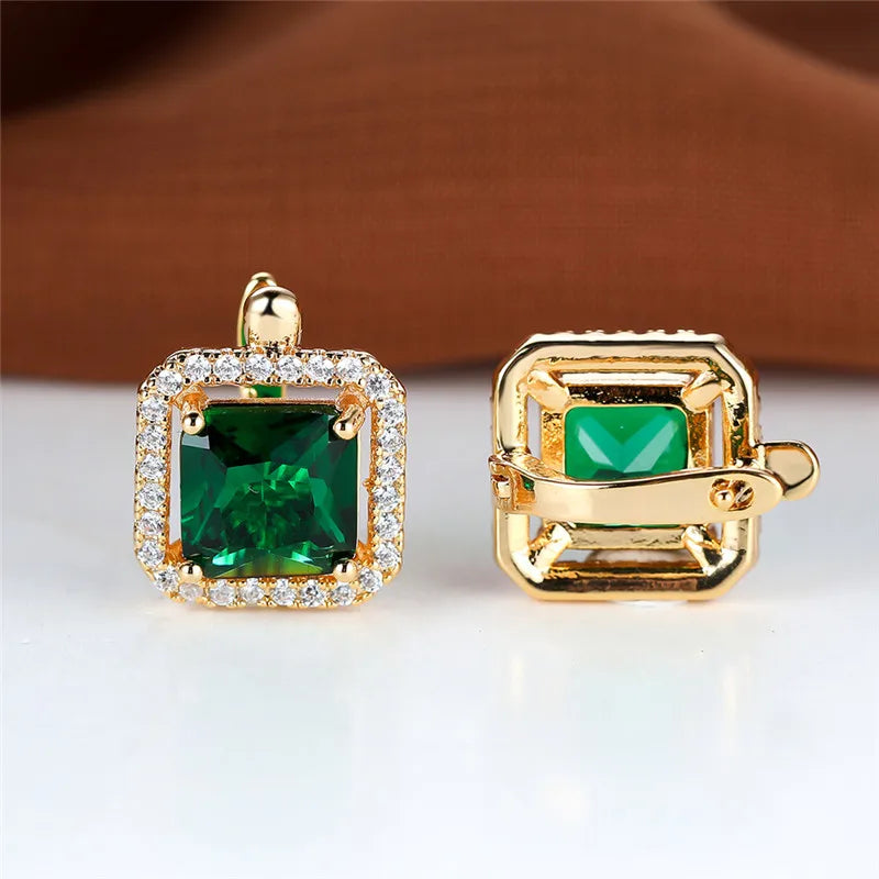 Square Stone Green Zircon Hoop Earrings Cute Female Crystal Birthstone Earrings Boho Gold Color Small Earrings For Women Jewelry