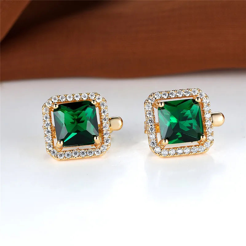 Square Stone Green Zircon Hoop Earrings Cute Female Crystal Birthstone Earrings Boho Gold Color Small Earrings For Women Jewelry