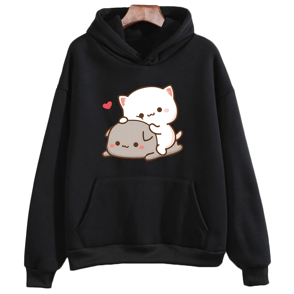 Mochi Peach And Goma Cute Cat Hoodie Sweatshirt for Girls Fashion Kawaii Cartoon Pullovers Women/Men Harajuku Aesthetic Hoodies