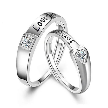 2Pcs/sets Love Heart Matching Couple Rings for Women Men