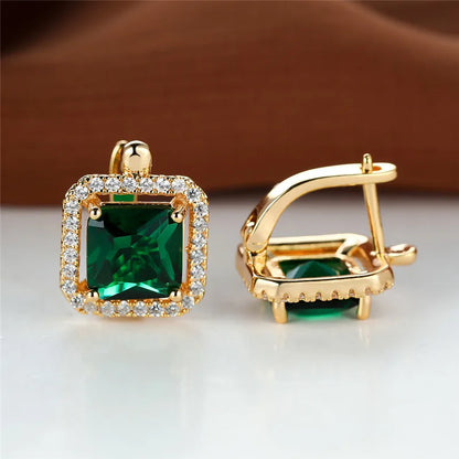 Square Stone Green Zircon Hoop Earrings Cute Female Crystal Birthstone Earrings Boho Gold Color Small Earrings For Women Jewelry