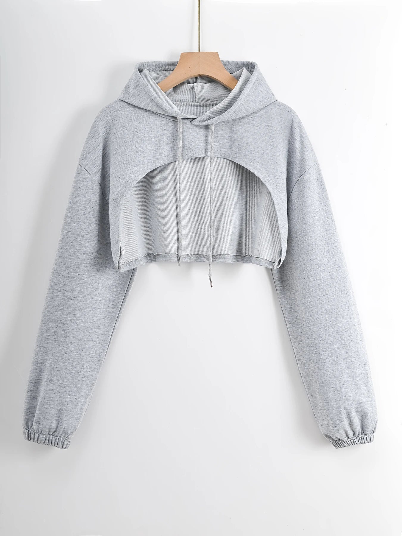 Drop Shoulder Super Crop Drawstring Hoodie