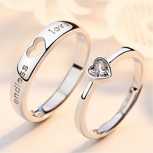 2Pcs/sets Love Heart Matching Couple Rings for Women Men